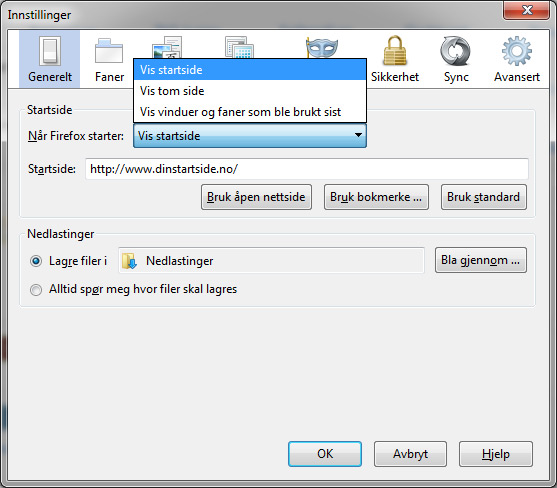 sette som startside Firefox 3