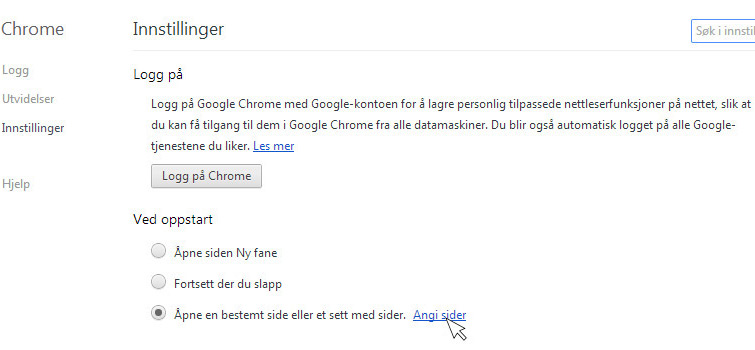 sette som startside Google Chrome 2