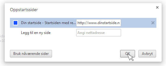 sette som startside Google Chrome 3