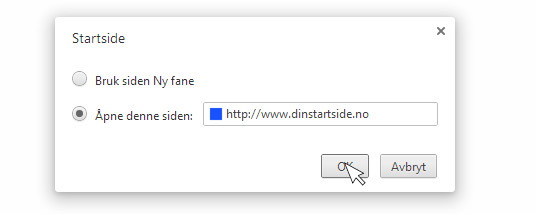 sette som startside Google Chrome 5