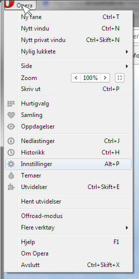 sette som startside Opera 1