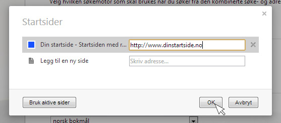 sette som startside Opera 3